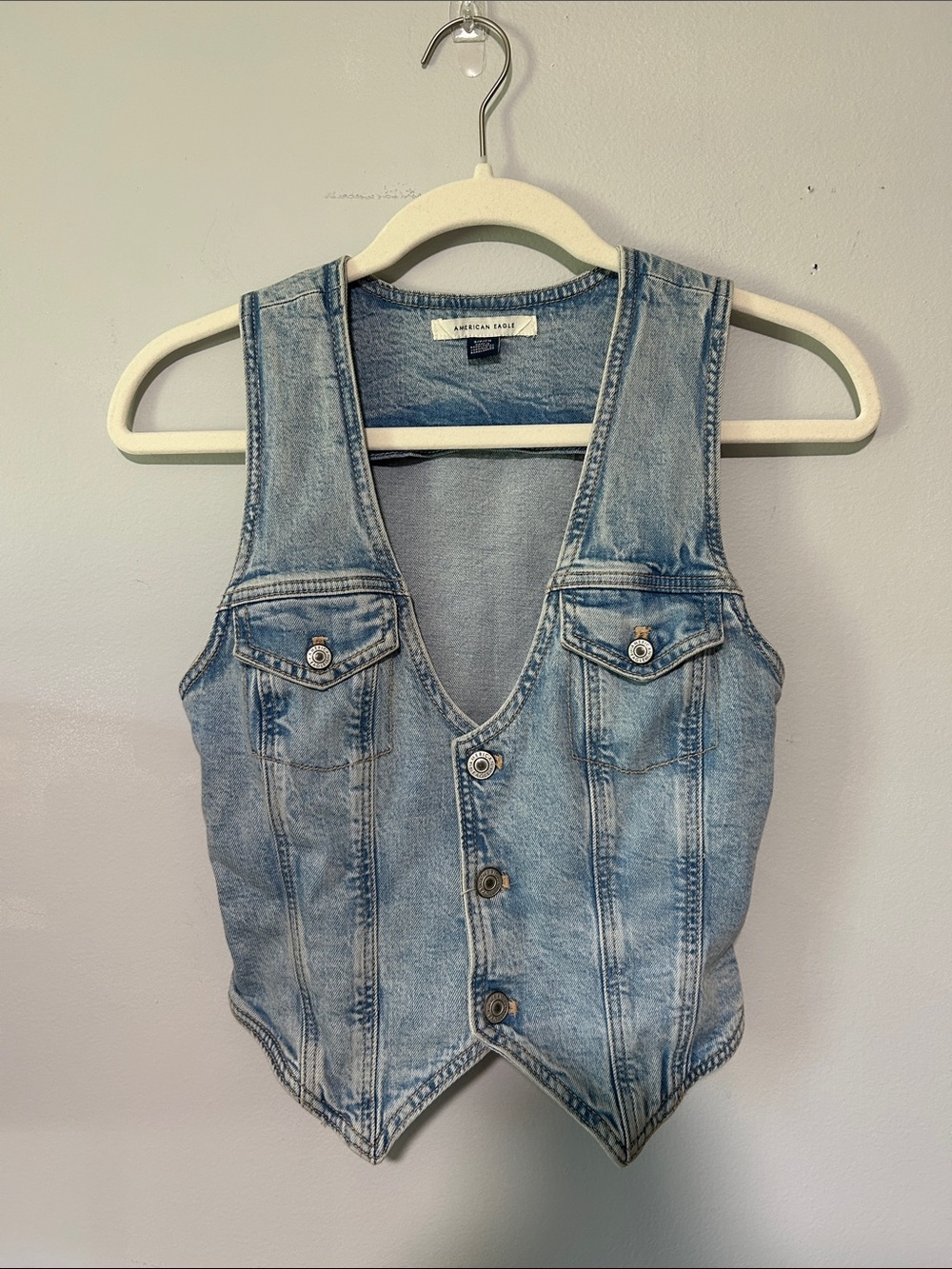 American Eagle Light Wash Cropped Denim Vest Top